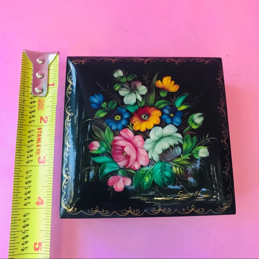 Vintage handmade and painted wooden jewelry box